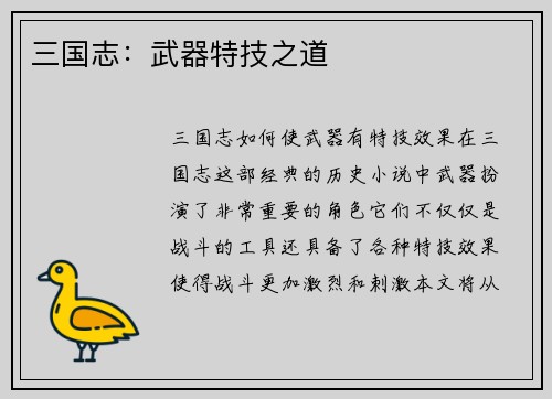 三国志：武器特技之道