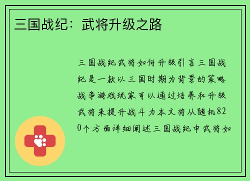三国战纪：武将升级之路